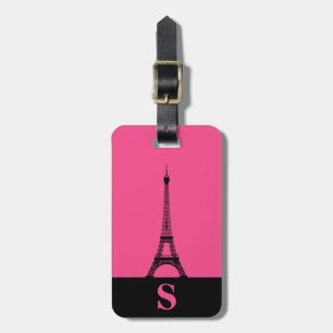Etiqueta Para Maletas Torre Eiffel Monogramo con rayas/Rosa francés
