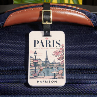 Etiqueta Para Maletas Torre Eiffel rosa personalizada nostálgica París F
