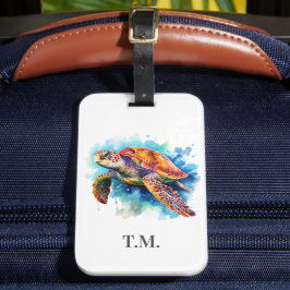 Etiqueta Para Maletas Tortuga acuarela monogramada
