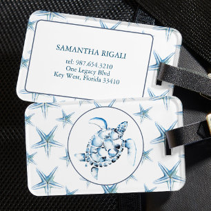 Etiqueta Para Maletas Tortuga azul y pez estrella