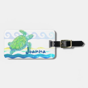 Etiqueta Para Maletas Tortuga de mar azul y verde