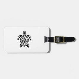 Etiqueta Para Maletas Tortuga marina tribal, negra y vertical