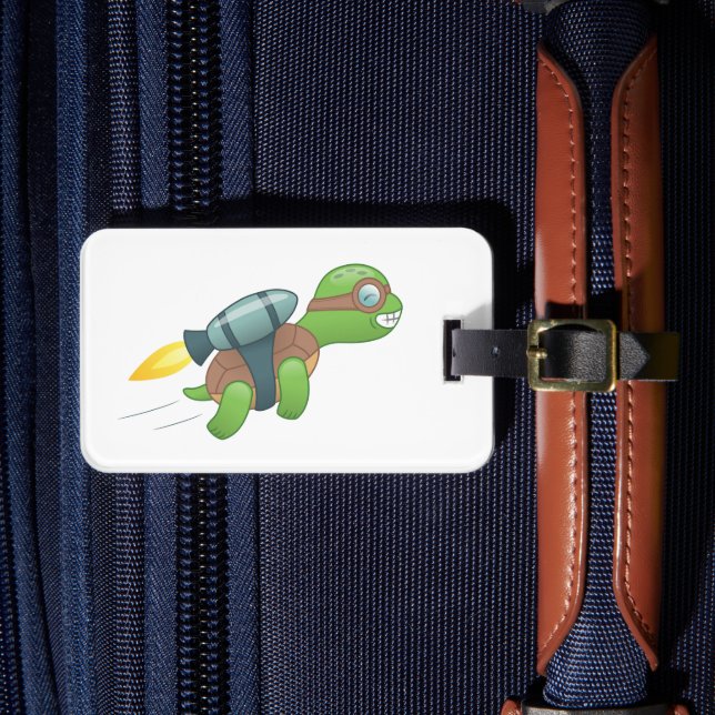Etiqueta Para Maletas Tortuga voladora con mochila (Anverso In situ 4)