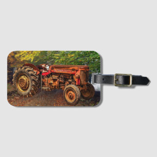 Etiqueta Para Maletas Tractor de granjas rojas Vintage