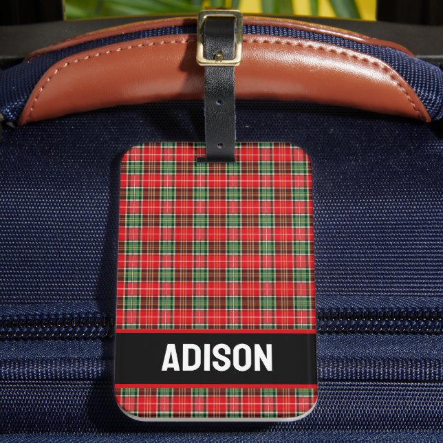 Etiqueta Para Maletas Traditional Christmas Plaid (Anverso In situ 2)
