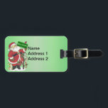 Etiqueta Para Maletas Traditional Santa Holding Sign Tree Cute Animals<br><div class="desc">This custom luggage tag for your suitcases is green with a traditional Santa Claus holding a green sign that says Merry Christmas standing next to a little Christmas tree surrounded by cute little animals including birds,  a bunny rabbit and squirrel.  Customize your name and address with the template.</div>
