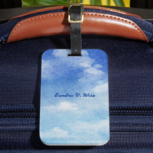 Etiqueta Para Maletas Tranquilidad Sky Dreams Watercolor Azul y Blanco