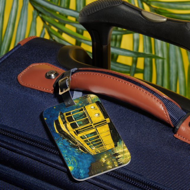 Etiqueta Para Maletas tranvía amarillo en una noche estrellada -Budapest (Anverso In situ 1)