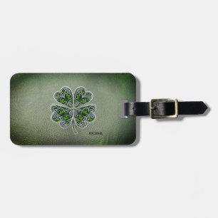 Etiqueta Para Maletas Trébol Shamrock Cuero Verde Día de San Patricio 