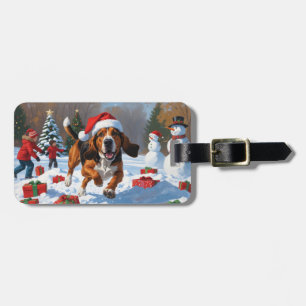 Etiqueta Para Maletas Treeing Walker Coonhound Nieve con Sombrero de Nav