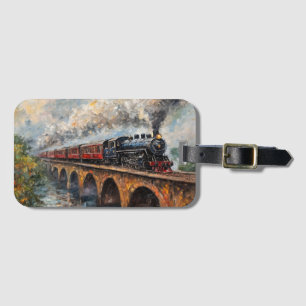 Etiqueta Para Maletas Tren de vapor en un puente - pintura al petróleo