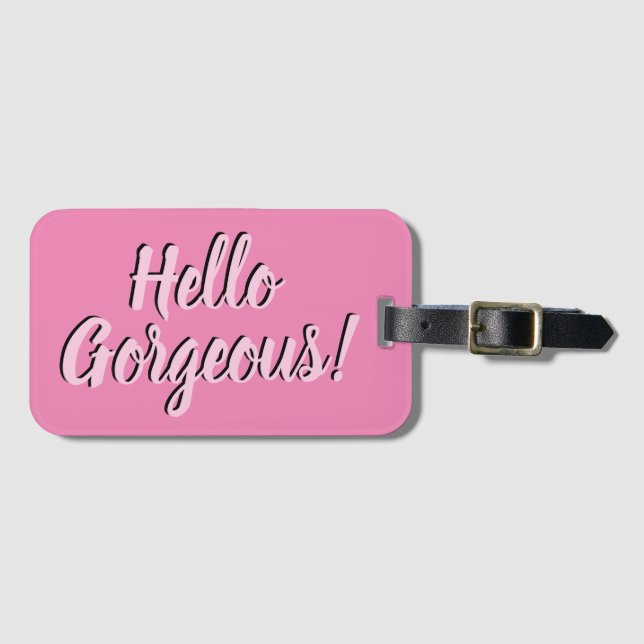 Etiqueta Para Maletas Trendy Hello Gorgeous Girly Pink (Anverso horizontal)