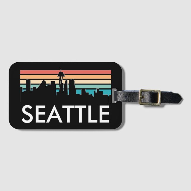 Etiqueta Para Maletas Trendy Seattle Washington Retro Sunset Skyline (Anverso horizontal)