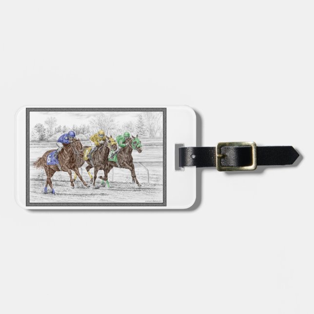 Etiqueta Para Maletas Tres carreras de caballos - Cuello y Cuello (Frente Horizontal)