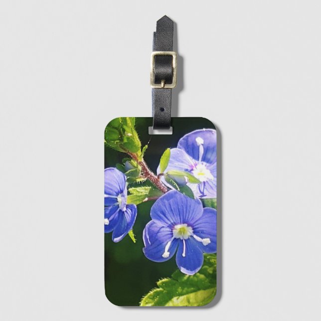 Etiqueta Para Maletas Tres flores azules  (Anverso vertical)