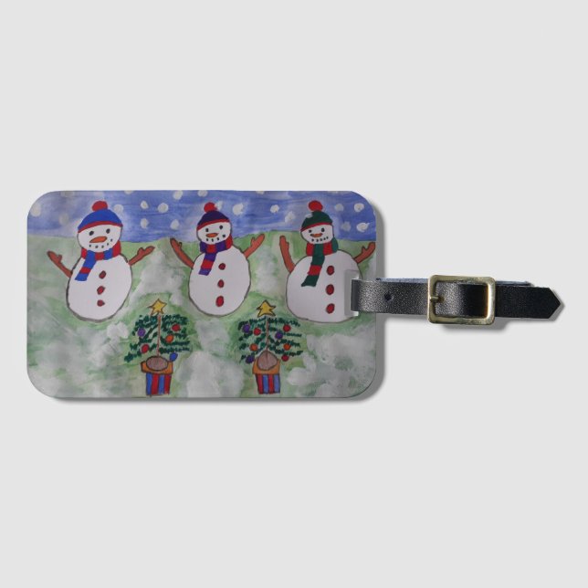 Etiqueta Para Maletas Tres Navidades Snowmen (Anverso horizontal)
