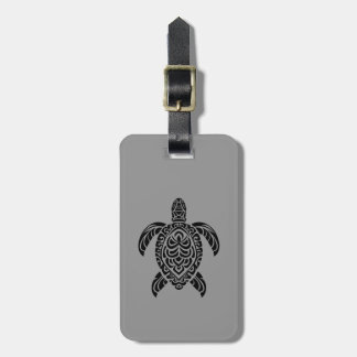Etiqueta Para Maletas Tribal Sea Turtle, black on gray