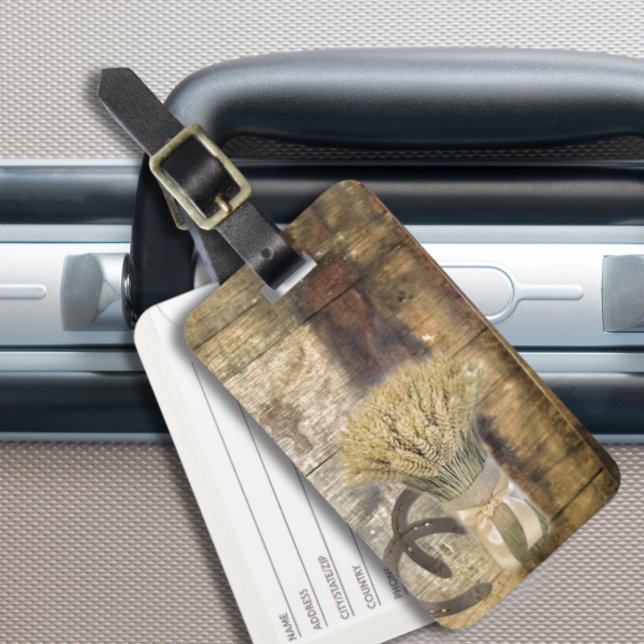 Etiqueta Para Maletas Trigo herradura de barril occidental de madera (Wooden Barrel western country horseshoe wheat Luggage Tag)