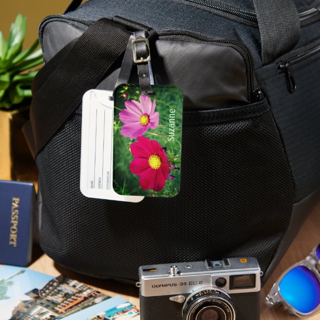 Etiqueta Para Maletas Trío de flores Cosmos Personalizado (Anverso & Reverso)