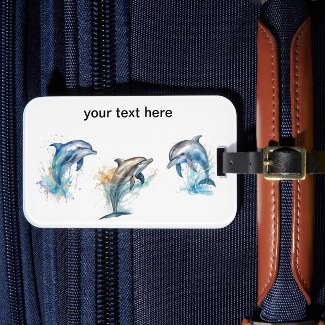 Etiqueta Para Maletas Trío delfín acuarela, personalizado (Anverso In Situ 4)