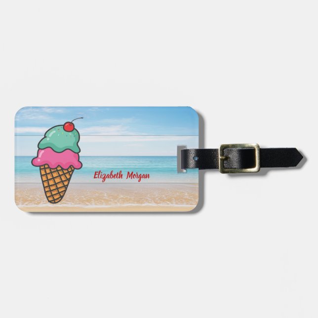Etiqueta Para Maletas Tropical, Beach, Sea, Sand, Helado personalizado (Frente Horizontal)