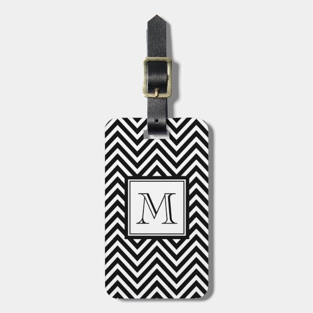 ETIQUETA PARA MALETAS TU MONOGRAMA, CHEVRON NEGRO (Frente Vertical)