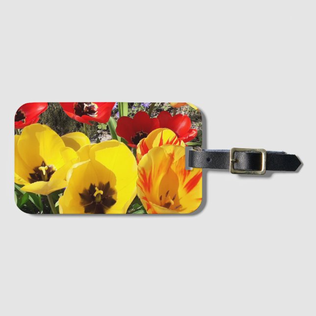 Etiqueta Para Maletas Tulipanes amarillos y rojos (Anverso horizontal)