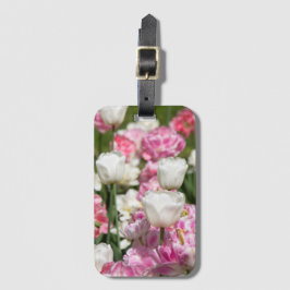 Etiqueta Para Maletas Tulipanes blancos y rosas brillantes en un día sol