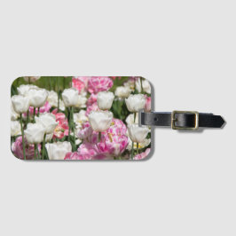 Etiqueta Para Maletas Tulipanes blancos y rosas brillantes en un día sol