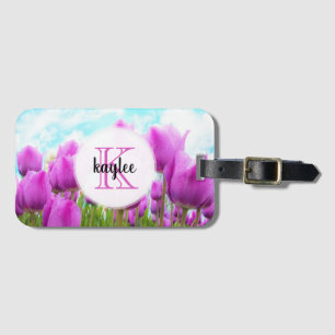 Etiqueta Para Maletas Tulipanes Femeninos Magenta Ligeros Monogramados