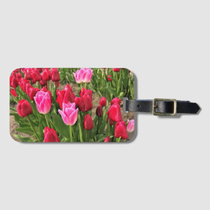 Etiqueta Para Maletas Tulipanes rosados y rojos
