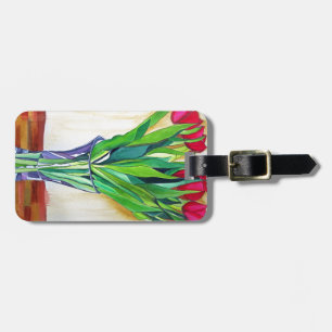 Etiqueta Para Maletas tulipanes rosados y rojos acuarela