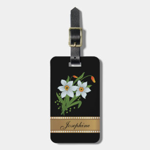 Etiqueta Para Maletas Tulipanes y Narcisos Nombre Personalizado Oro