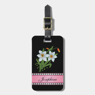 Etiqueta Para Maletas Tulipanes y Narcisos Rosa Nombre Personalizado