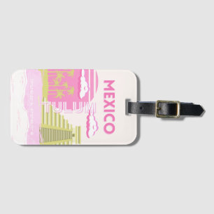 Etiqueta Para Maletas Tulum, México, arte de viajes, rosa