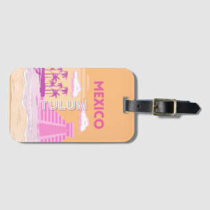 Etiqueta Para Maletas Tulum, Viajes, Arte Retro, Rosa, Naranja