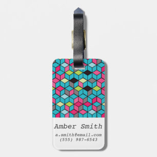 Etiqueta Para Maletas Turquesa y modelo rosado del cubo