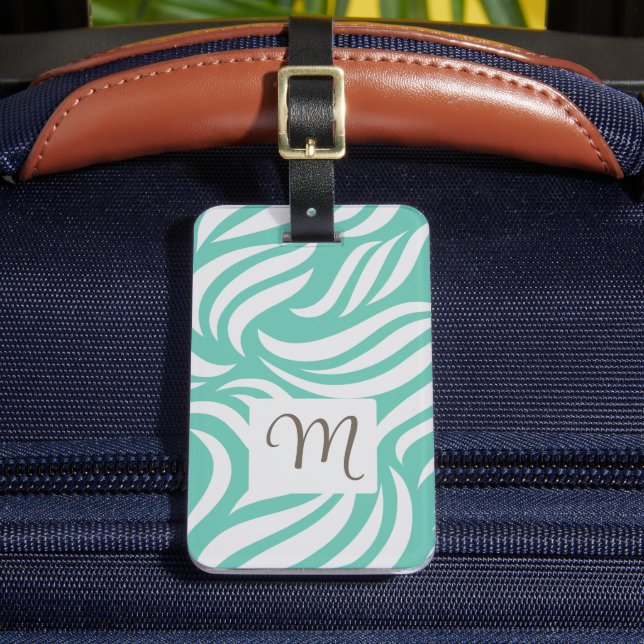 Etiqueta Para Maletas Turquoise Modern Foliage Feminine Monogram Travel  (Anverso In situ 2)