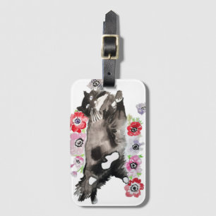 Etiqueta Para Maletas Tuxedo Cat Cute Bonitos Flores Gatos Acuarela