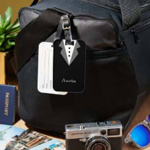 Etiqueta Para Maletas Tuxedo formal blanco negro personalizado