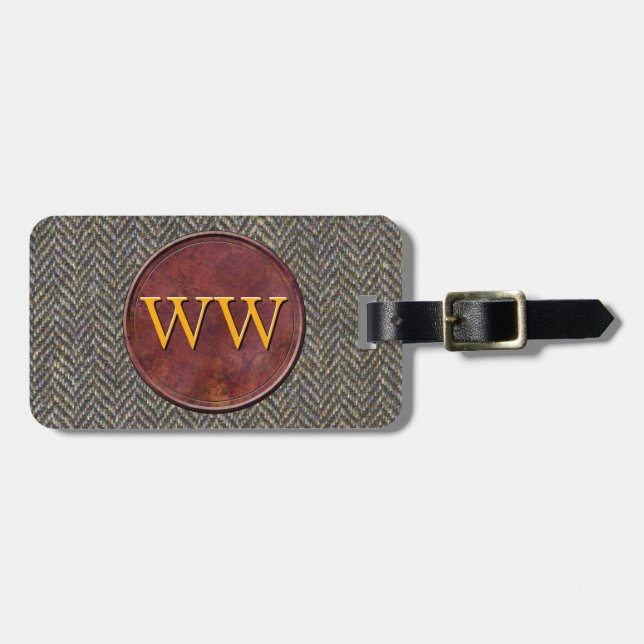 Etiqueta Para Maletas Tweed ejecutivo del viaje + Monograma de encargo (Frente Horizontal)