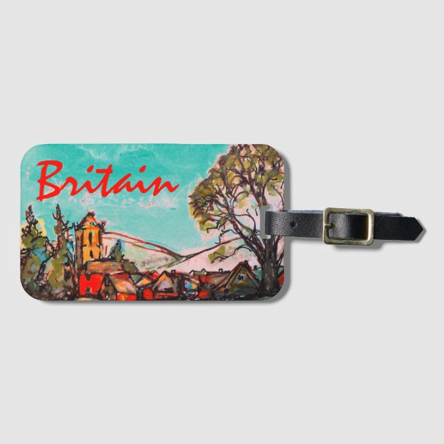 Etiqueta Para Maletas Un dibujo de una Idílica aldea británica (Anverso horizontal)