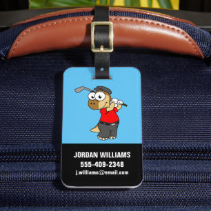 Etiqueta Para Maletas Un Dinosaurio Pachycephalosaurio Jugando Golf.