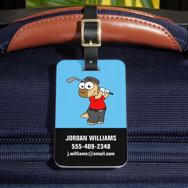 Etiqueta Para Maletas Un Dinosaurio Pachycephalosaurio Jugando Golf. (Anverso In situ 2)