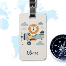 Etiqueta Para Maletas Un león caprichoso y adorable en un avión encantad