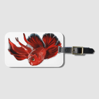 Etiqueta Para Maletas Un vibrante pez betta rojo nadando.