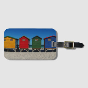 Etiqueta Para Maletas Una hilera de cabañas de playa de colores vivos