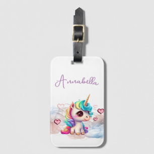 Etiqueta Para Maletas Unicornio de bebé lindo y corazones