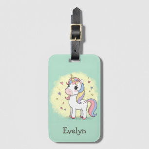 Etiqueta Para Maletas Unicornio de dibujos animados lindo con crin de ar