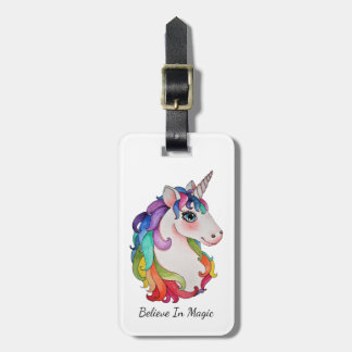Etiqueta Para Maletas Unicornio de la acuarela con el pelo del arco iris